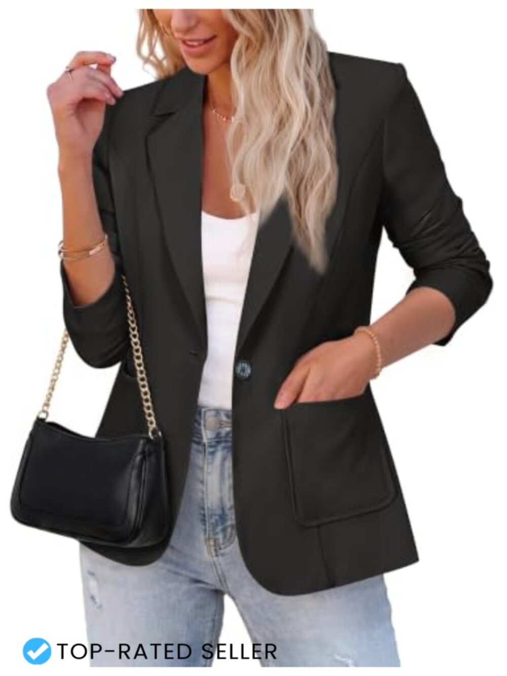 Women's Long Sleeve Lightweight Polyester Blazer Button Closure Notch Lapel